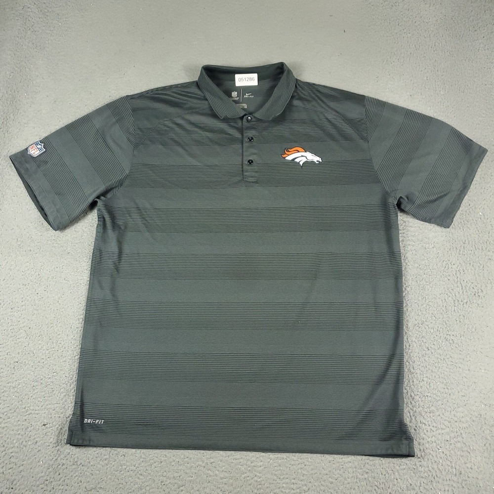 Nike Denver Broncos Polo Shirt Mens 2XL Gray Striped NFL Casual Short Sleeve *